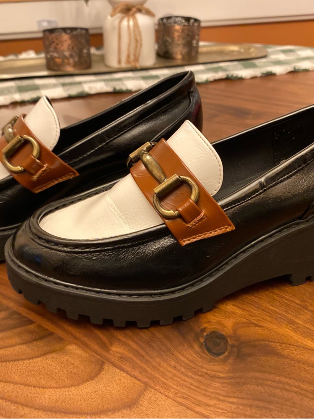 SM New York Black, White & Brown Lug-Sole Leather Loafers